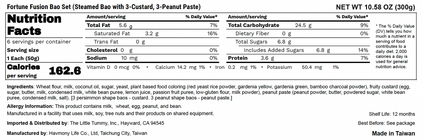 Fortune Fusion Bao Set (3-Custard, 3-Peanut Paste)