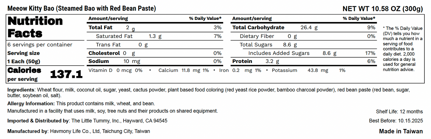 Meeow Kitty Bao (with Red Bean Paste)